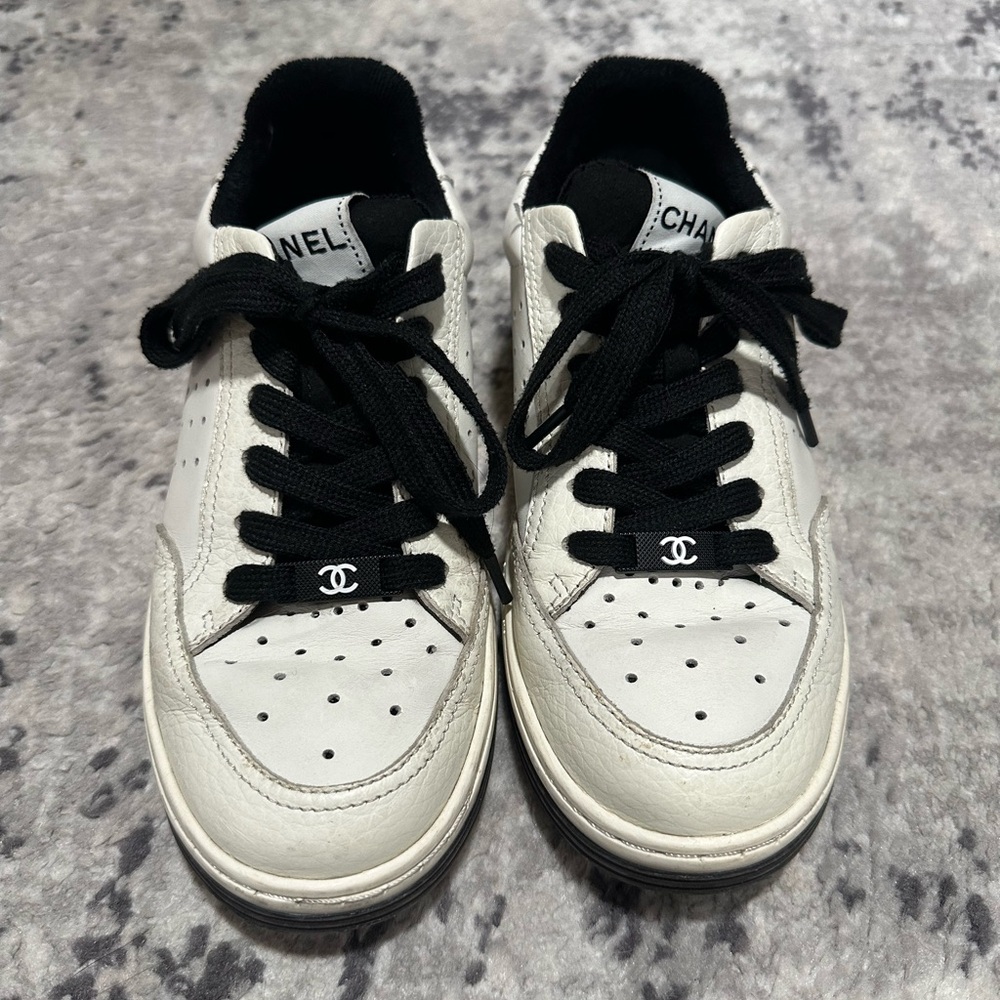 Chanel White and Black Sneakers